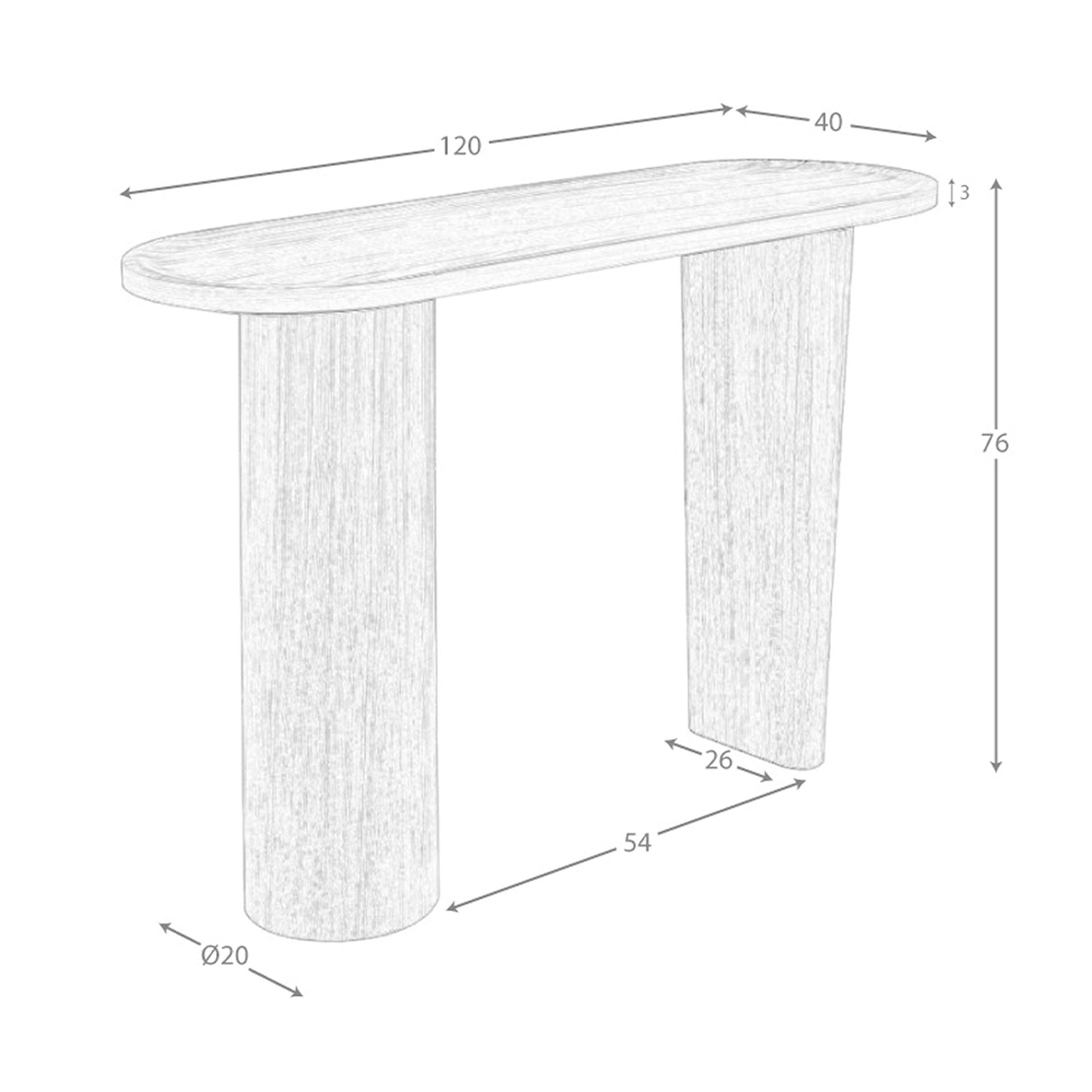 Console ovale in noce a mezza punta