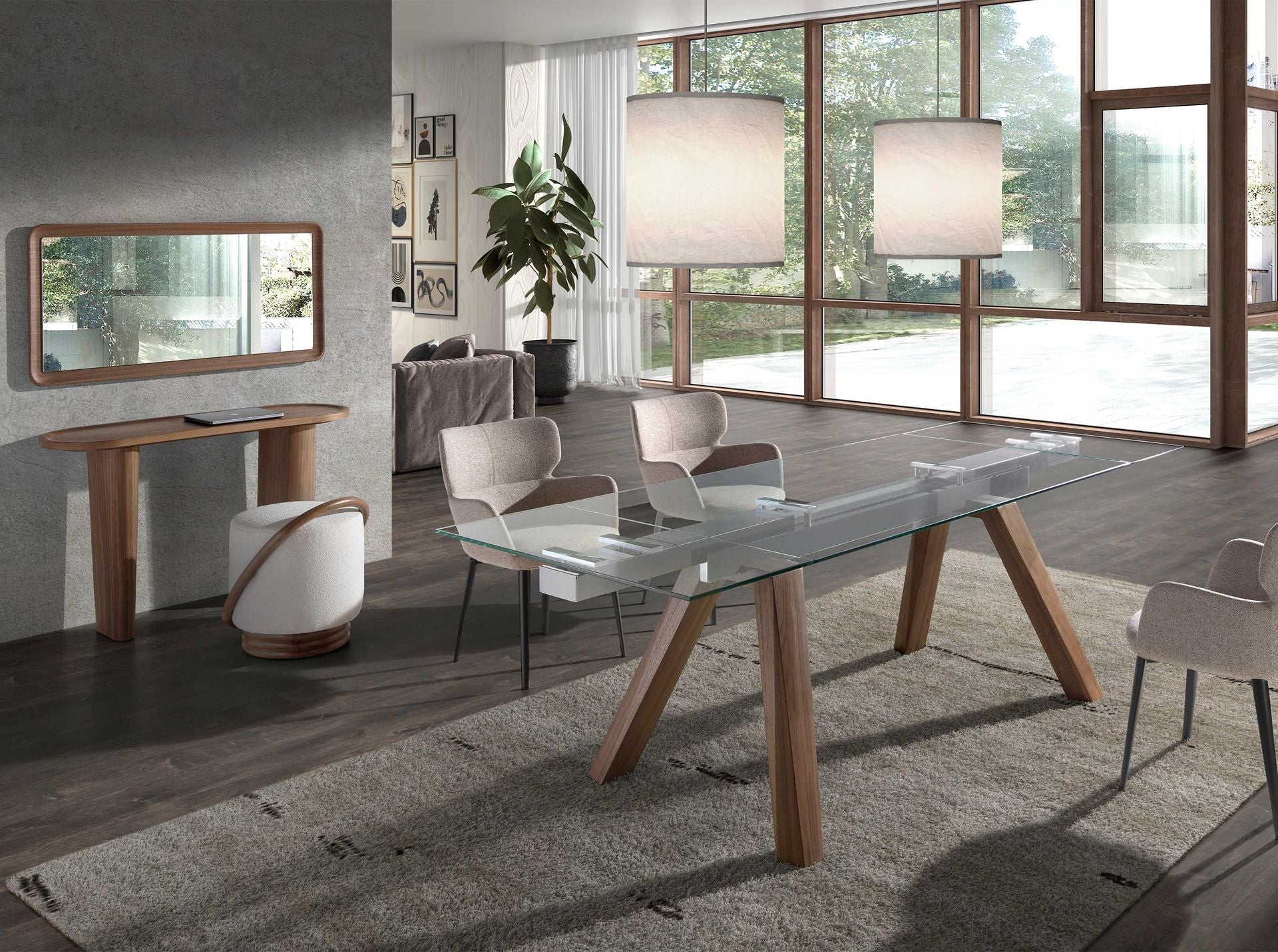 Console ovale in noce a mezza punta