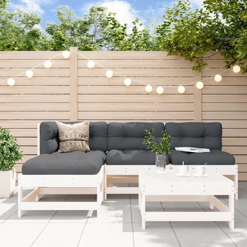 Set Salotto da Giardino 5 pz Bianco in Legno Massello di Pino 3186523