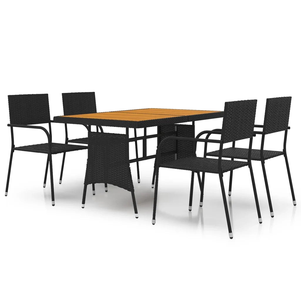 Set da Pranzo per Esterni 5 pz in Polyrattan Nero