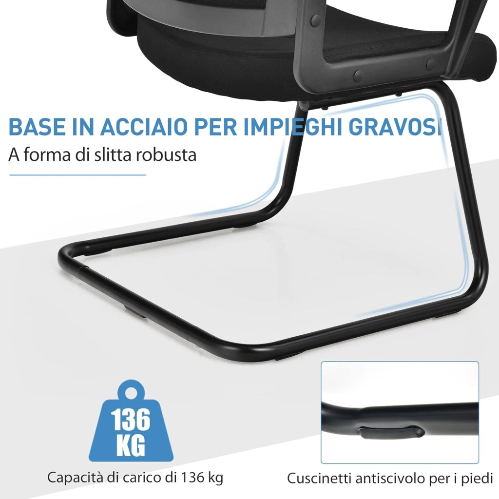 Sedia Cantilever, Sedia da Ufficio Ergonomica con Supporto Lombare Regolabile, Poltrona in Rete, con Schienale e Braccioli (54,5 x 60 x 94 cm, nero, 2)