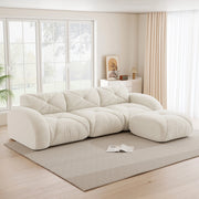 Divano modulare 3 posti con pouf in ciniglia beige chiaro HOMVRA