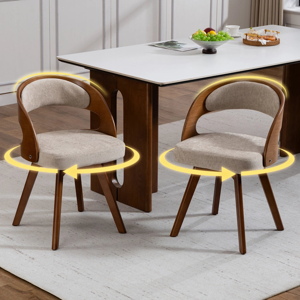Sedia da Pranzo Girevole in Legno con Cuscino ¨C Xylo ¨C Schienale Curvo, Tessuto Cotone Lino