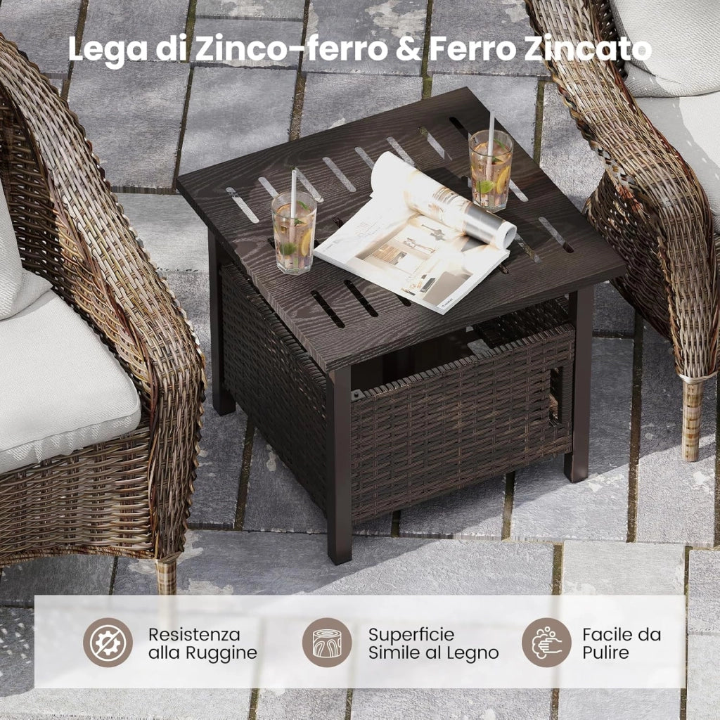 Tavolino da Esterno con Foro per Ombrellone da 4,9 cm, Tavolo da Patio in Rattan PE, Tavolino Laterale per Giardino, Terrazza e Bordo Piscina, Portata 120 kg
