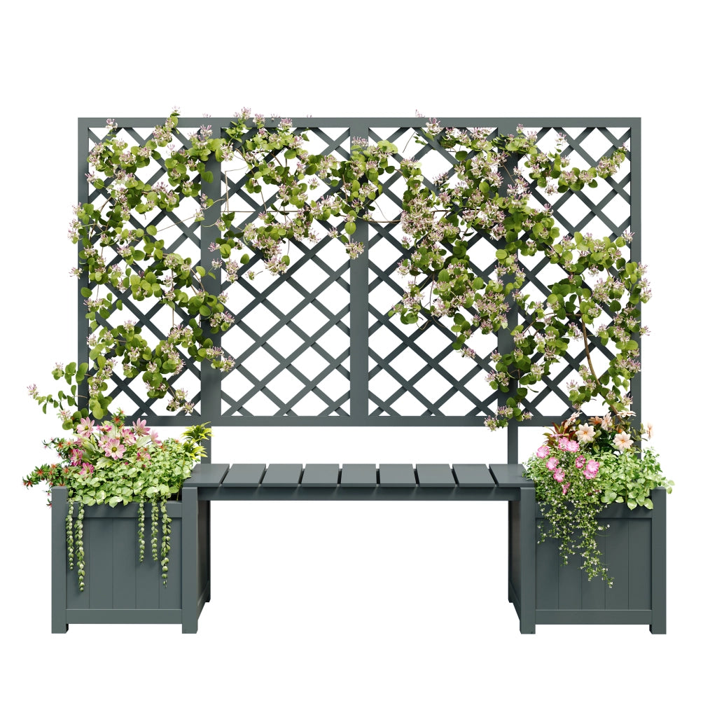 Fioriera Con Traliccio E Seduta; Ampio Spazio; Legno Massello; Grigio; Per Giardino Terrazza E Balcone 169¡Á145¡Á42 cm