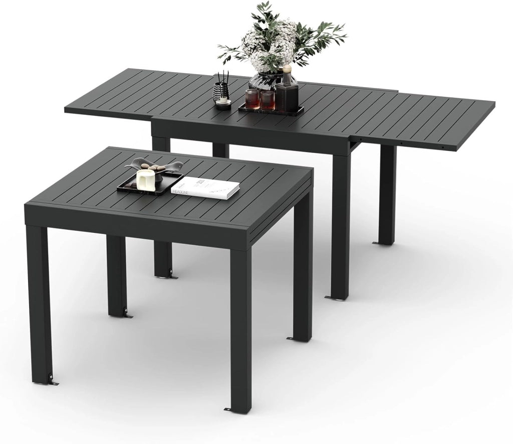 Tavolo da giardino, estensibile, 80/160 x 80 x 75 cm, tavolino allungabile in alluminio, per balcone, resistente alle intemperie, estensibile, tavolo da pranzo all'aperto, grigio Chiaro