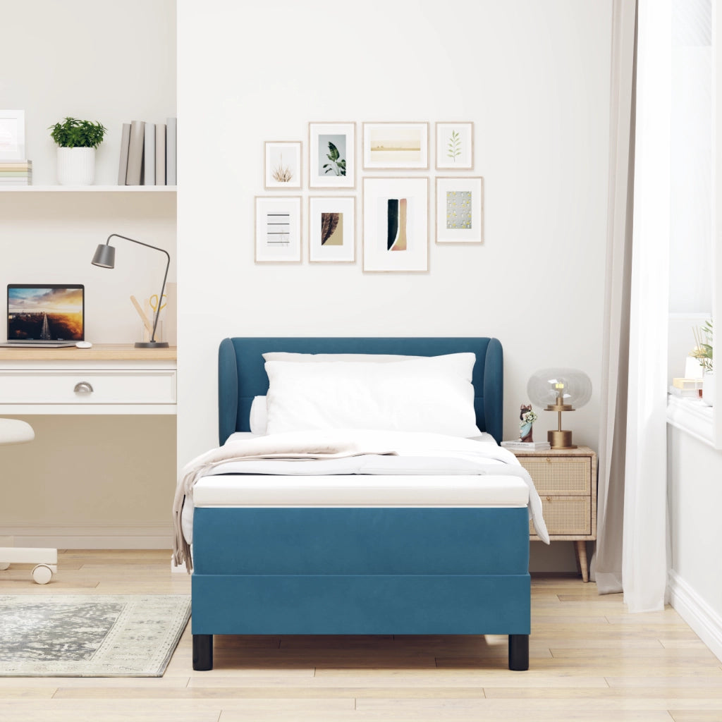 Letto a Box  con Materasso Blu Scuro 90x190 cm in Velluto