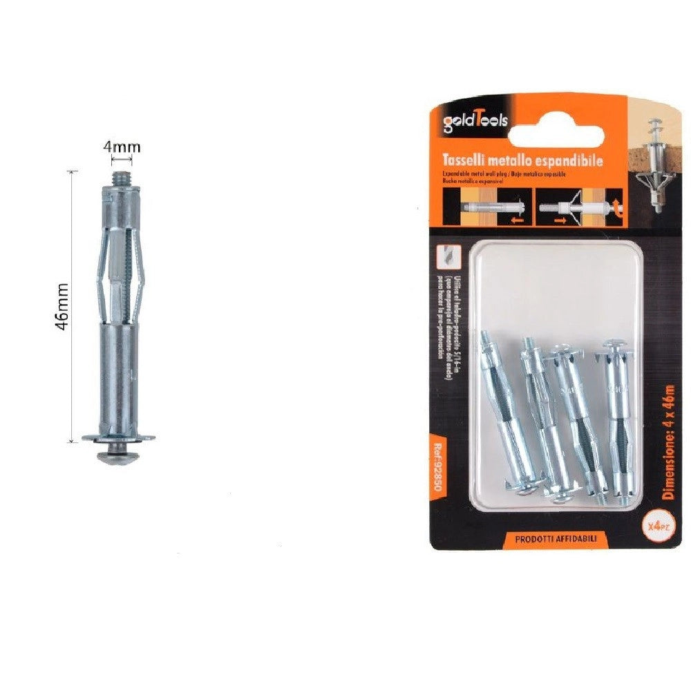 Trade Shop - Set 4pezzi Tasselli Metallici Espandibili Viti A Espansione Stile I 4x46mm 92850 -