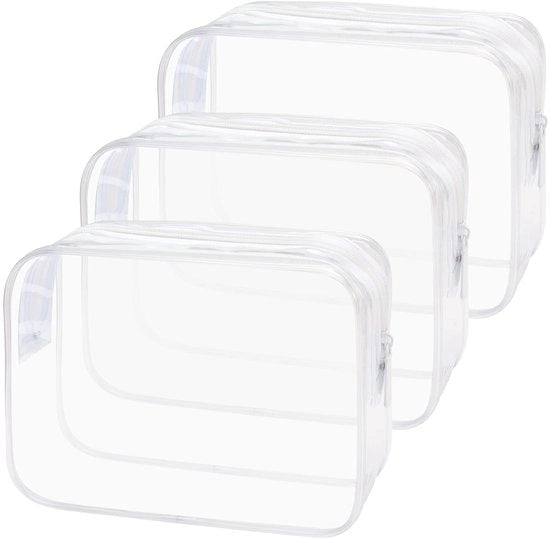 Set di 3 tazze di toilette TSA autorizzate, tazze trasparenti per il trasporto di liquidi, borsa cosmetica, tazze di toilette per donne e uomini, trasparenti e chiare