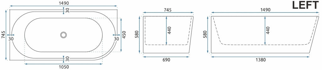 Vasca Bagno Sydney Bellanto Sinistra 150cm Copritappo bianco