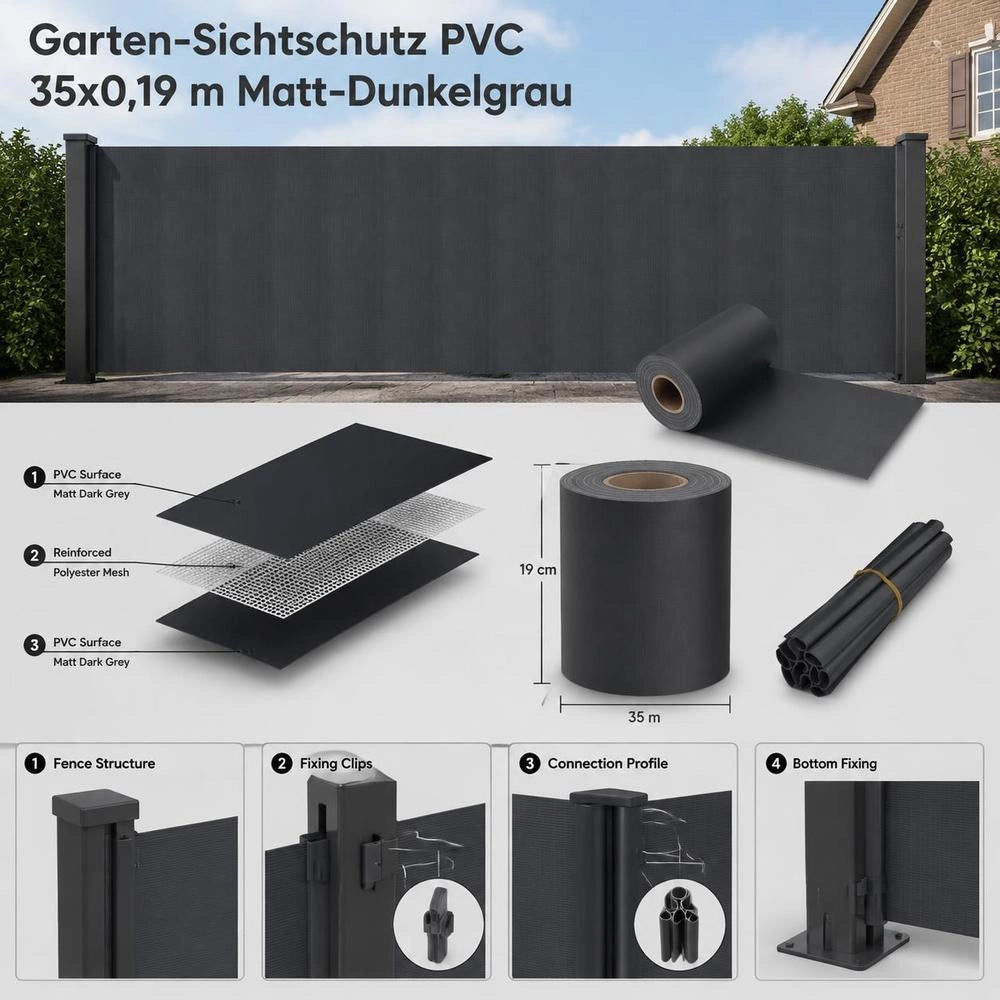 Garden Privacy Screen PVC 35x0.19 M Matt-dark Grey
