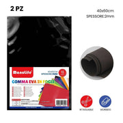 Trade Shop - 12pz Fogli In Gomma Eva Colore Nero Materiale Alta Qualità 40x60cm Spessore 2mm -