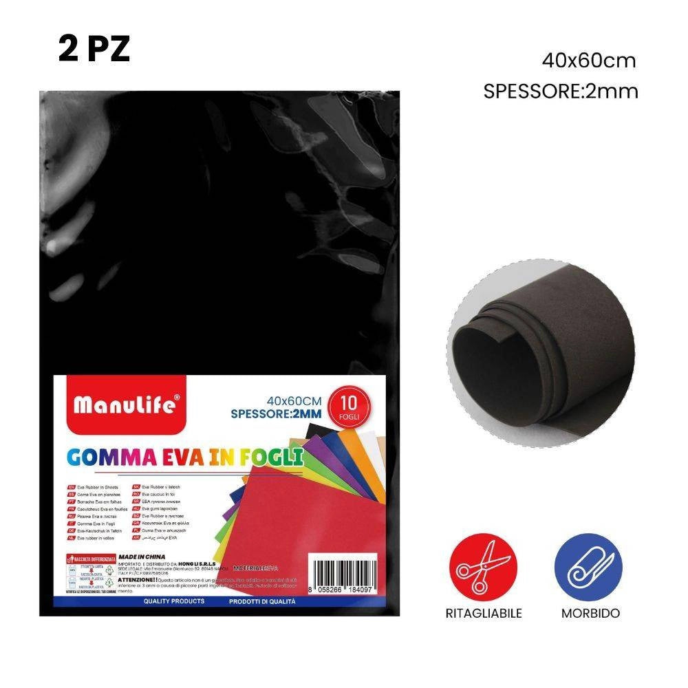 Trade Shop - 12pz Fogli In Gomma Eva Colore Nero Materiale Alta Qualità 40x60cm Spessore 2mm -