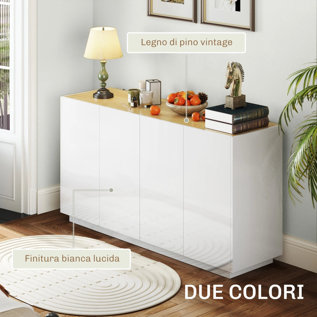 Credenza 2 Ante con Chiusura Ammortizzata 140x40x75 cm Bianco Lucido