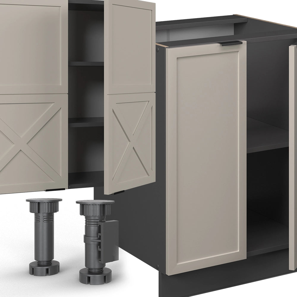 Cucina componibile Fame-Line GrigioBeige/Antracite 300 cm con armadio alto, PL Marmo Vicco