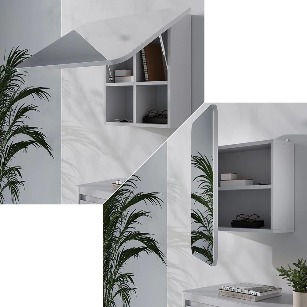 Specchio contenitore bagno Zino, Bianco, 65 x 50 cm con ripiani, Ordine ed eleganza per ogni bagno