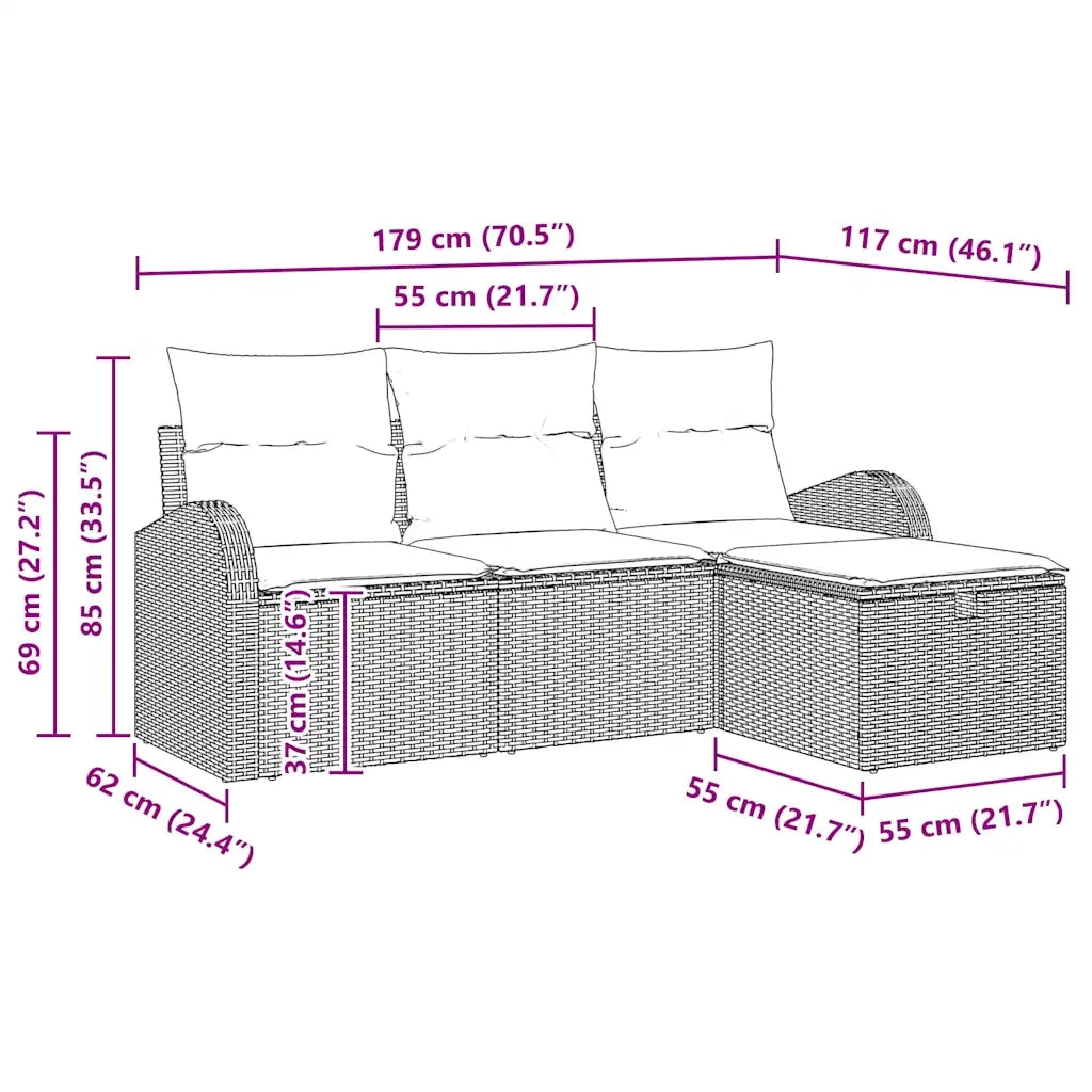Set di divani con cuscino 4 pcs Grigio chiaro polyrattan 3359051