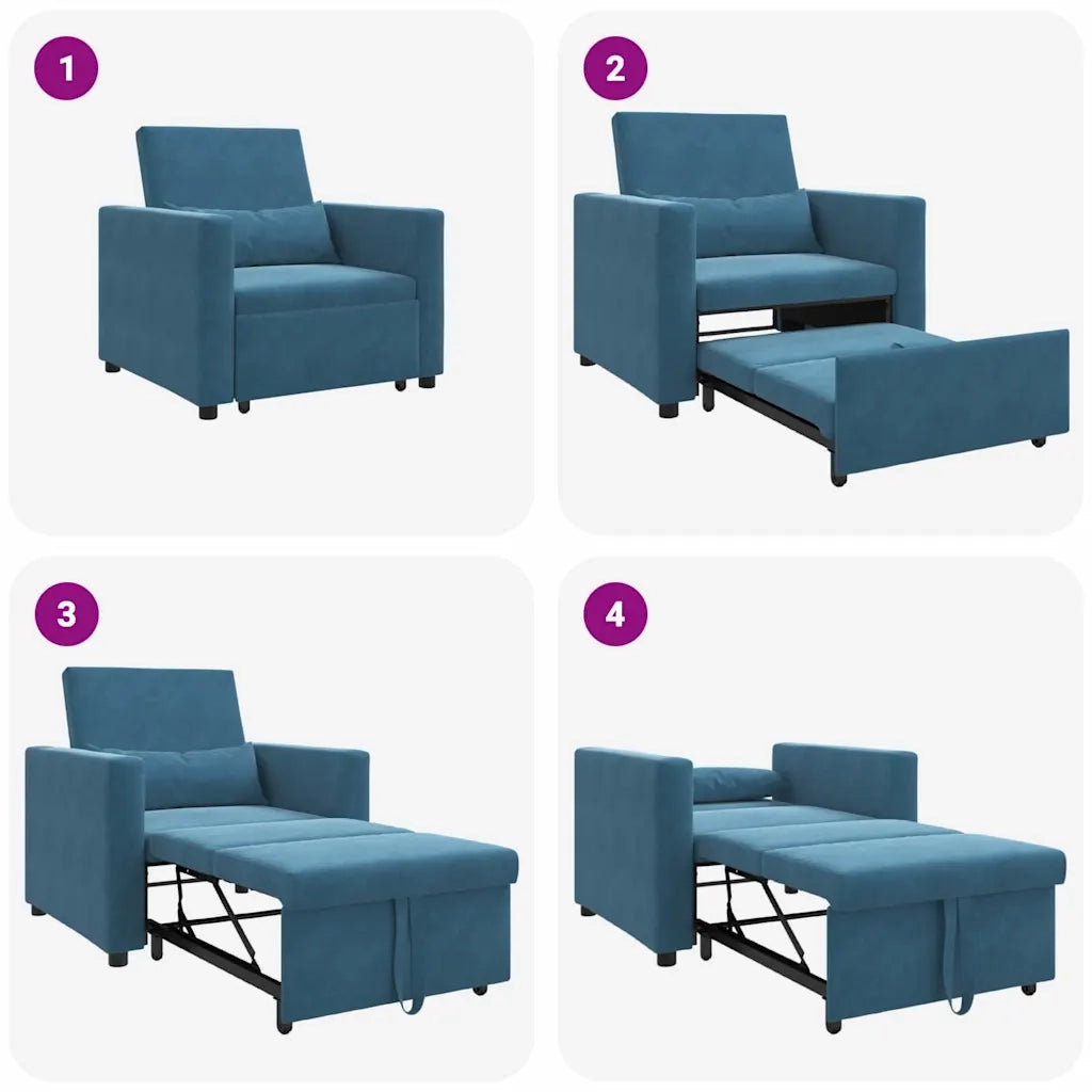Divano letto | Sof¨¤ letto | Letto singolo estraibile singolo con ruote Blu Velluto