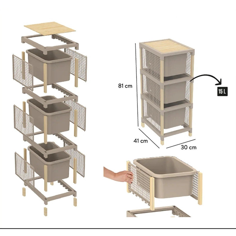 Trade Shop - Cassettiera Multiuso 3 Cassetti Per Organizzare Vestiti Accessori Ufficio Bagno Casa -