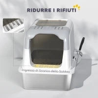 Lettiera per Gatti Chiusa a 2 Ingressi con Deodorante e Paletta, 60.4x40.4x41.8 cm, Bianco e Grigio