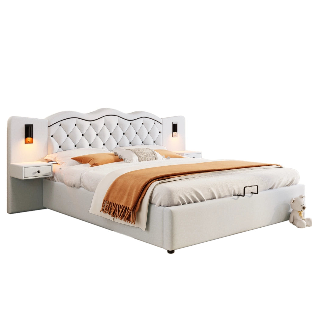 Letto imbottito 180x200 cm con testiera integrata e contenitore