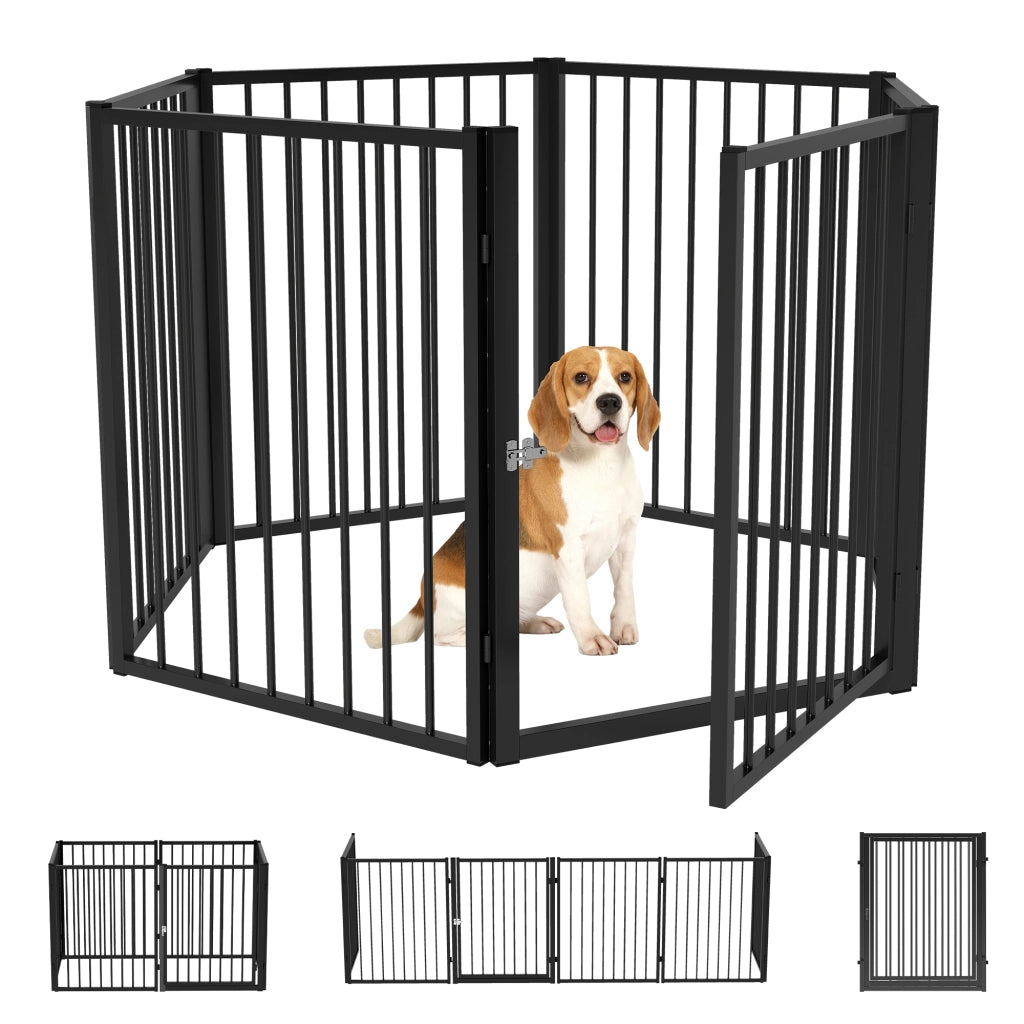 Recinto per cani con porta ¨C Zephmum ¨C 6 pannelli pieghevole in metallo nero