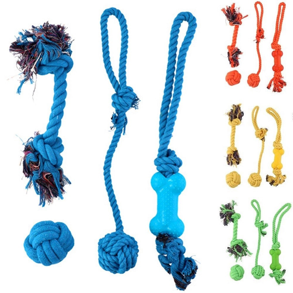 Trade Shop - Set 4 Giocattoli Cani Corda Palla Pallina Giocattolo Cane Da Masticare 4 Colori -