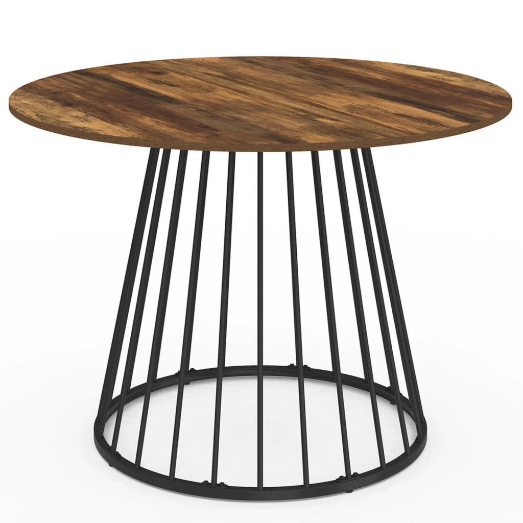 IDMarket - Tavolo da pranzo rotondo YUNA 6 persone con piano in legno scuro e nero HAWKINS 110 cm