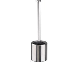 Spazzola per il water con supporto - acciaio inossidabile e vetro - design elegante - 1 pezzo - nero/argento - 36,5 cm