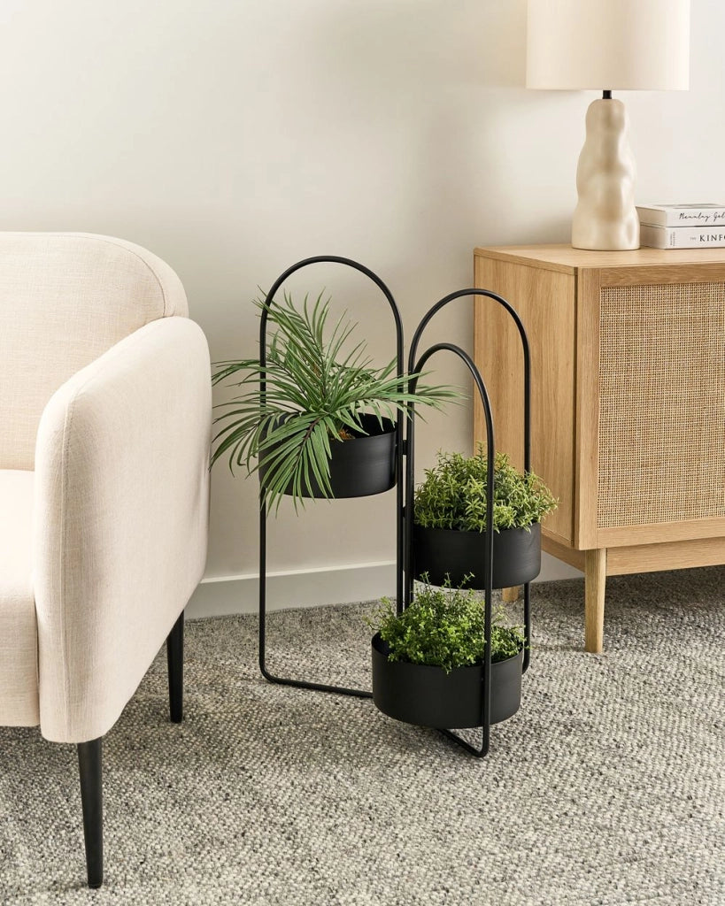 Portapiante per fiori metallo nero rotondo 56 x 26 x 75 cm per interni ed esterni