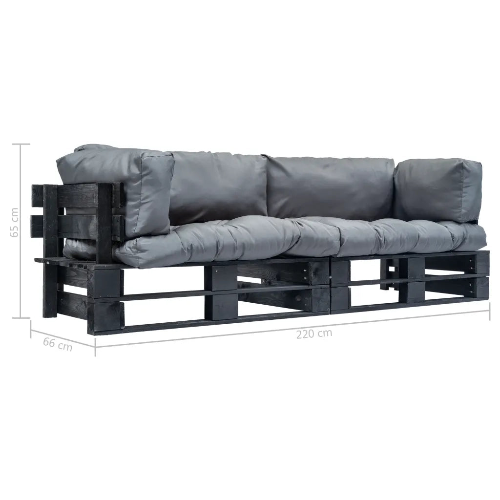 Set Divani Giardino Pallet 2pz con Cuscini Grigi Legno di Pino 277418