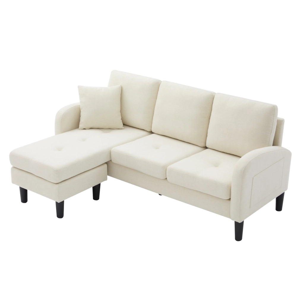 Divano angolare modulare 166x118x77 cm con chaise longue reversibile; schiuma; beige chiaro