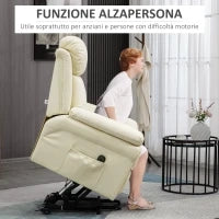 Poltrona Relax Alzapersona Elettrica con Imbottitura Spessa e Telecomando, 96x93x105cm, Crema