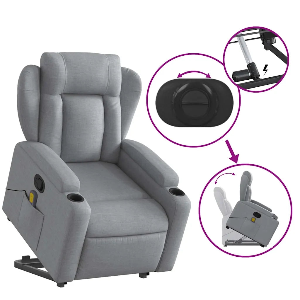 Poltrona Alzapersona Massaggi Reclinabile Grigio Chiaro Tessuto 3204494