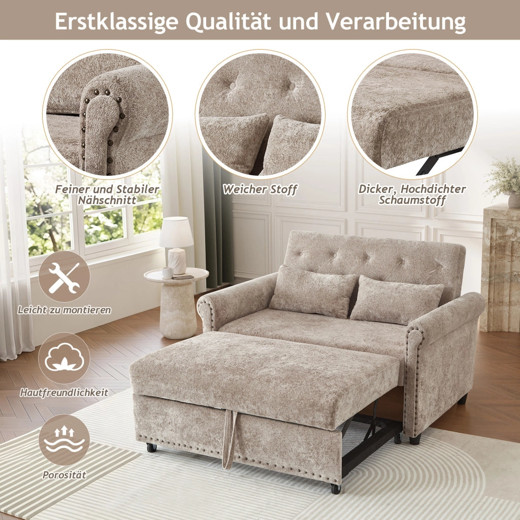 DIVANO LETTO 2 posti 3 in 1 in chenille marrone grigio