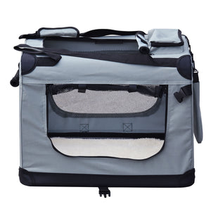 Fudajo Trasportino pieghevole grigio per animali domestici Tagl. XXL (90x60x64cm) maniglia/copertina