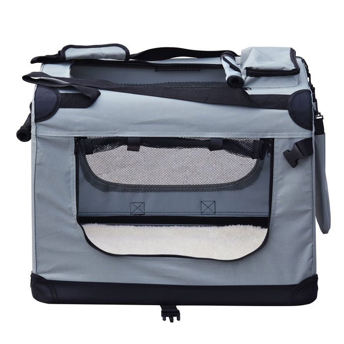 Fudajo Trasportino pieghevole grigio per animali domestici Tagl. XXL (90x60x64cm) maniglia/copertina