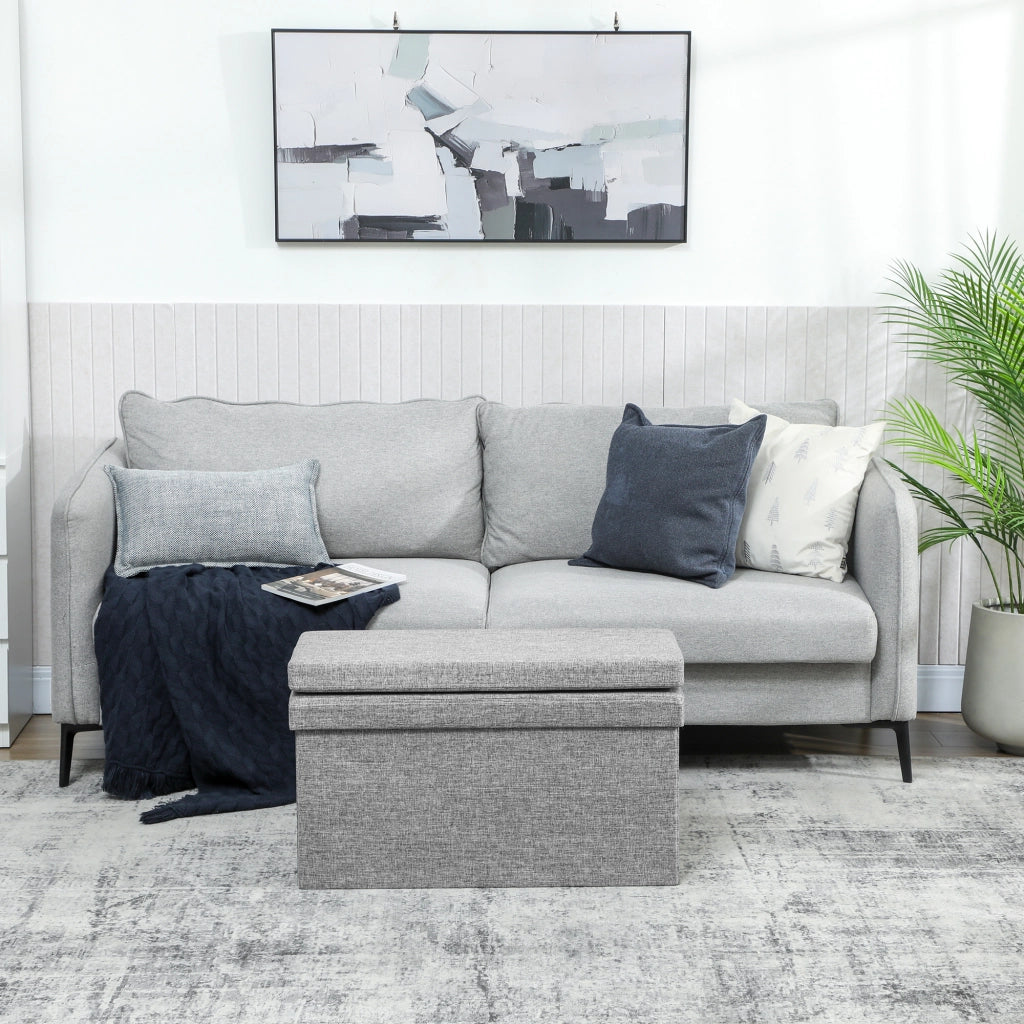 Panca Contenitore 76x50x73 cm con Schienale e Vano da 77L Rivestimento in Tessuto Grigio