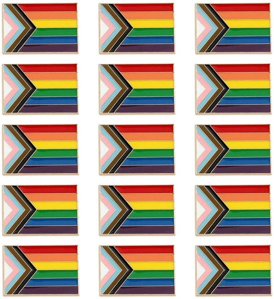 Bottoni da broche in emaillo, 15 pezzi, rinnovabili, 30 x 20 mm, colori vivaci, bandiera arcobaleno