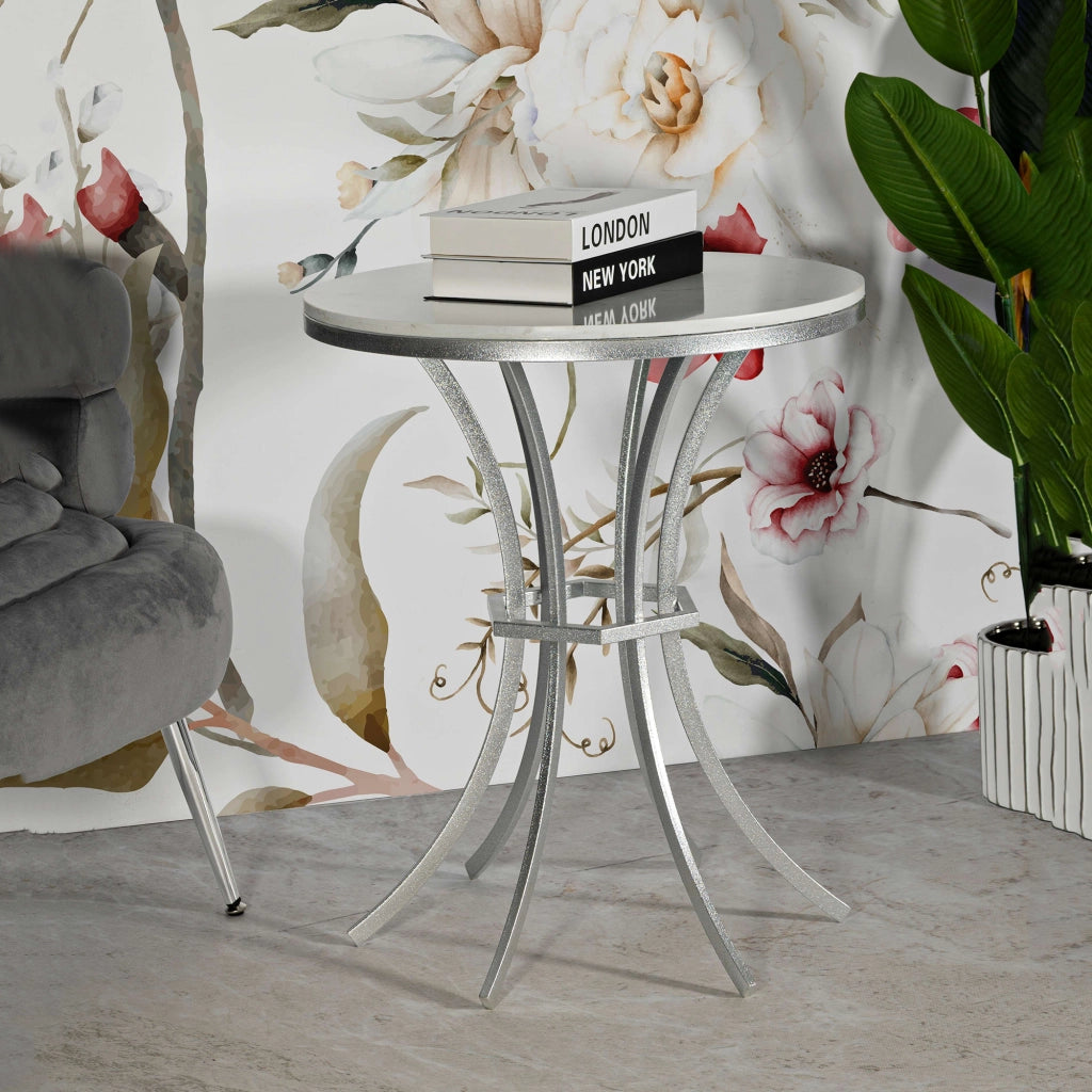 Faka, Tavolino da Salotto Ripiano Effetto Marmo, 56x56x68h cm Bianco Marmo