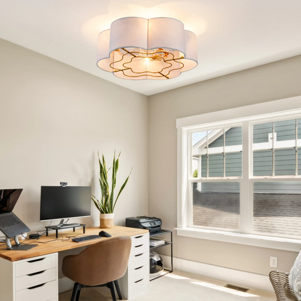 Ventilatore da soffitto con luce; controllo App e telecomando; 53 x 49;5 x 23 cm; beige e oro