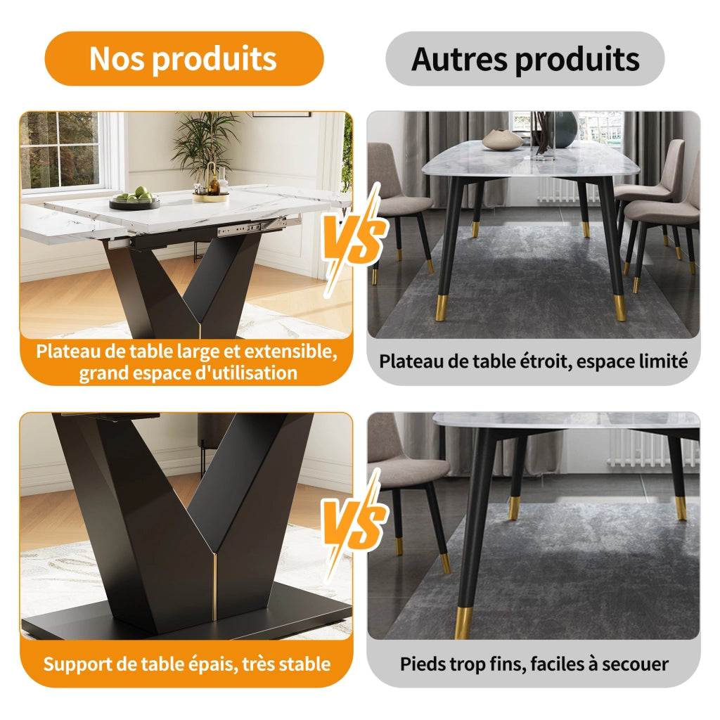 Tavolo da pranzo allungabile in MDF con struttura in metallo, per cucina e soggiorno, bianco nero, 99 × 75 × 75 cm