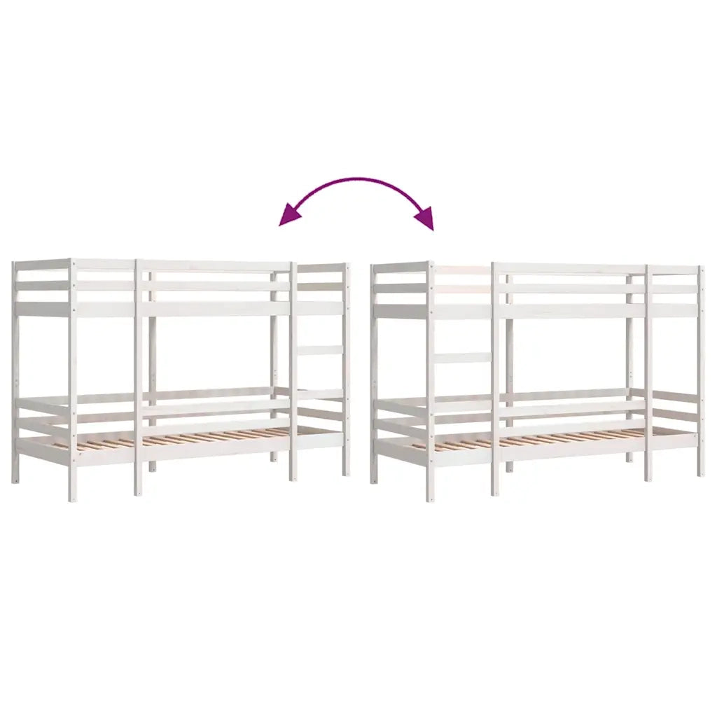 Letto a Castello senza Materasso Bianco 90x190cm Massello Pino 3284222