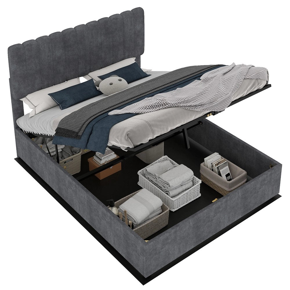 Letto Contenitore Imbottito con Testiera ¨C MINIMAL ¨C Grigio 160x200 cm