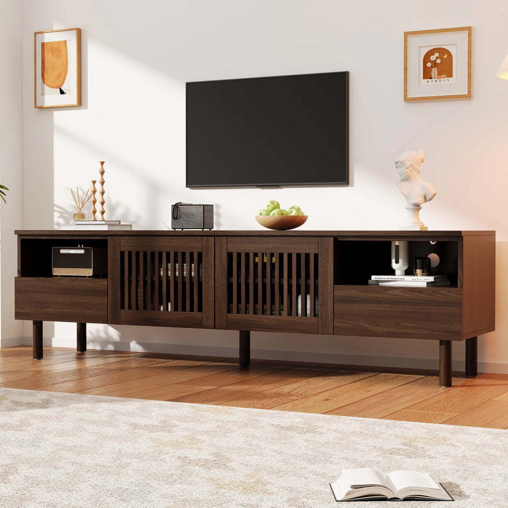 Mobile porta TV da 180 cm color noce con 2 ante a griglia