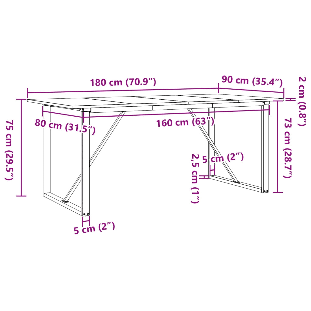 Tavolo da Pranzo | Tavolo da cucina Telaio a O 180x90x75 cm Legno Pino e Acciaio