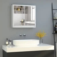 Armadietto Bagno a 2 Ante con Specchiera e Ripiano Regolabile in MDF, 48x14.5x45cm, Bianco