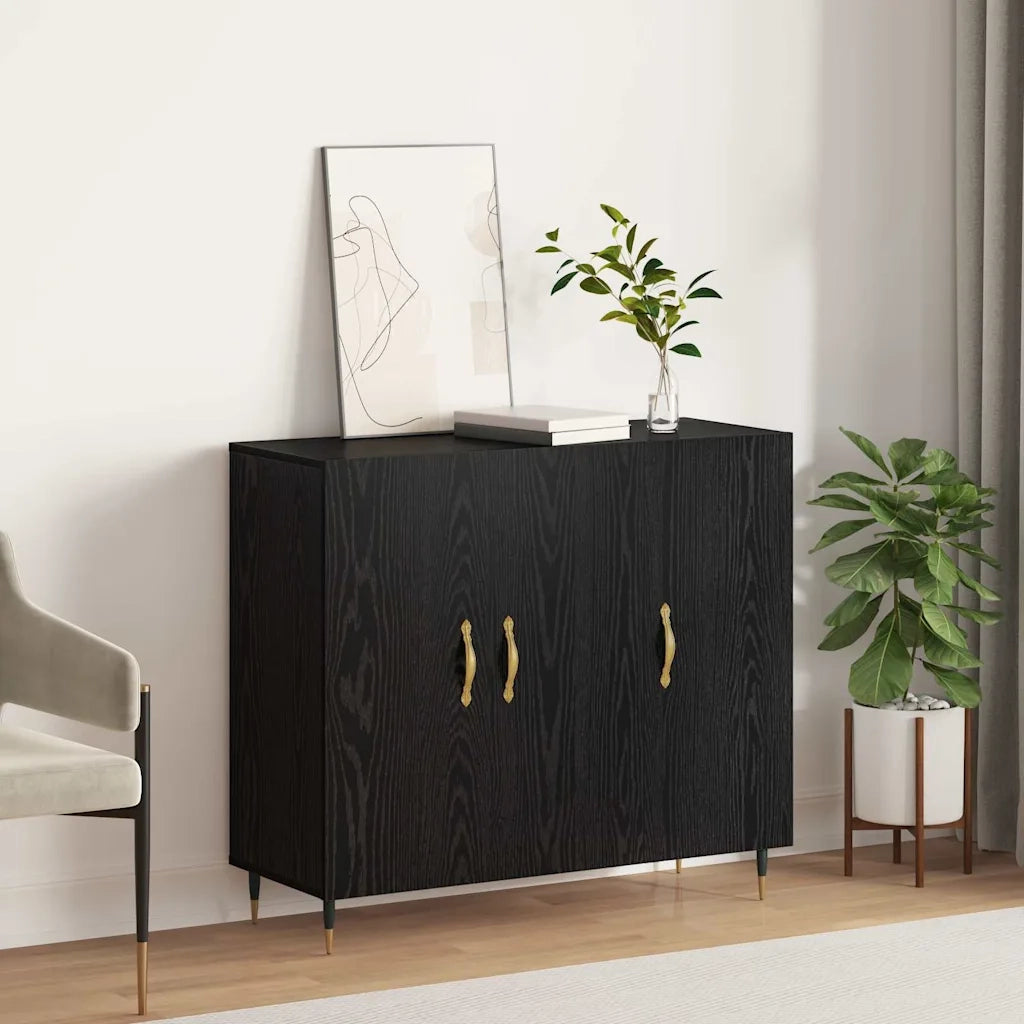 Credenza-Buffet-Armadio da cucina Rovere Nero 90 x 34 x 80 cm Legno multistrato 303478