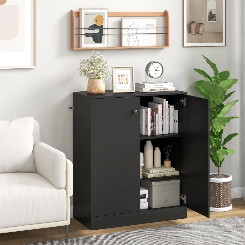 Credenza da Cucina con 2 Ante, Mobile Buffet Basso con Dispositivi Antiribaltamento, Armadio Dispensa per Soggiorno, Sala da Pranzo, Camera da Letto, Ingresso, 72 x 34 x 85,5 cm (Nero)