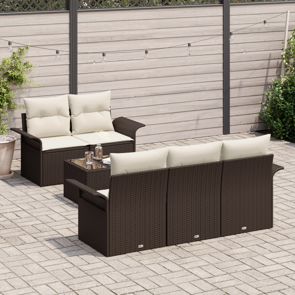 Set di divani da giardino a 6 pezzi con cuscini in polyrattan marrone